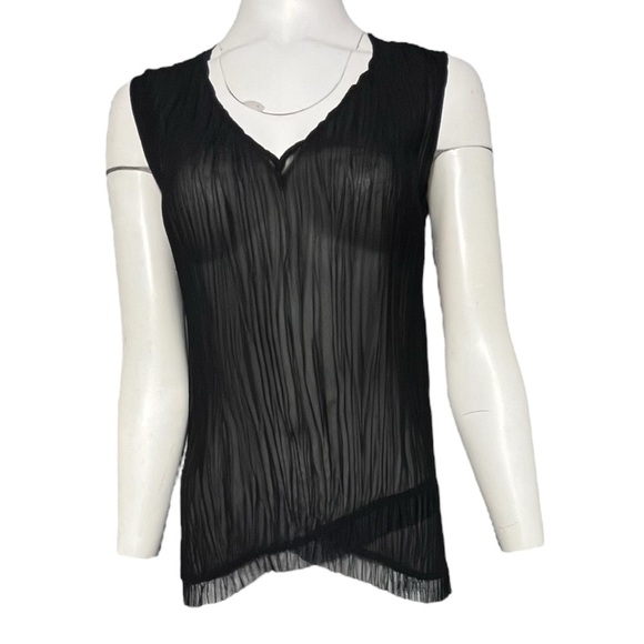 Komarov Blouse Women’s Small Crinkle Pleated Sleeveless Asymmetric Quiet Luxury - Picture 1 of 7